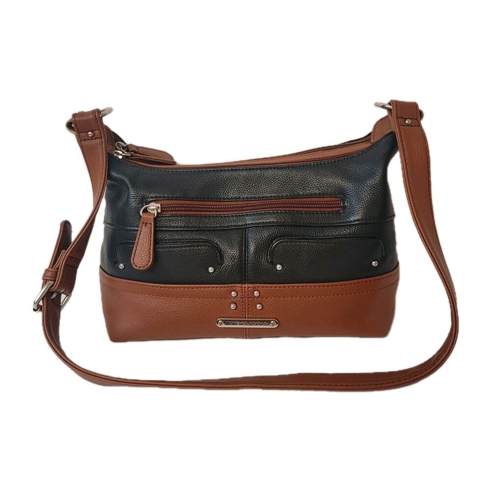 Stone Mountain USA Black Brown Bag Multi Pocket Organizer Shoulder Purse - Picture 10 of 11